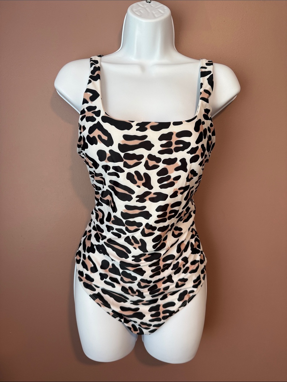 Animal Print Scoop One-Piece Swimsuit - Black & Cream